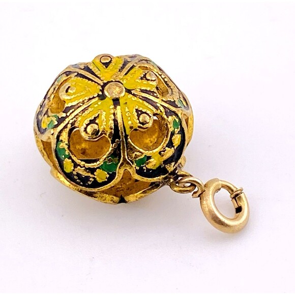 Gold Over 800 Silver and Enamel Open Work Fob Pendant Charm Vintage - Picture 4 of 7